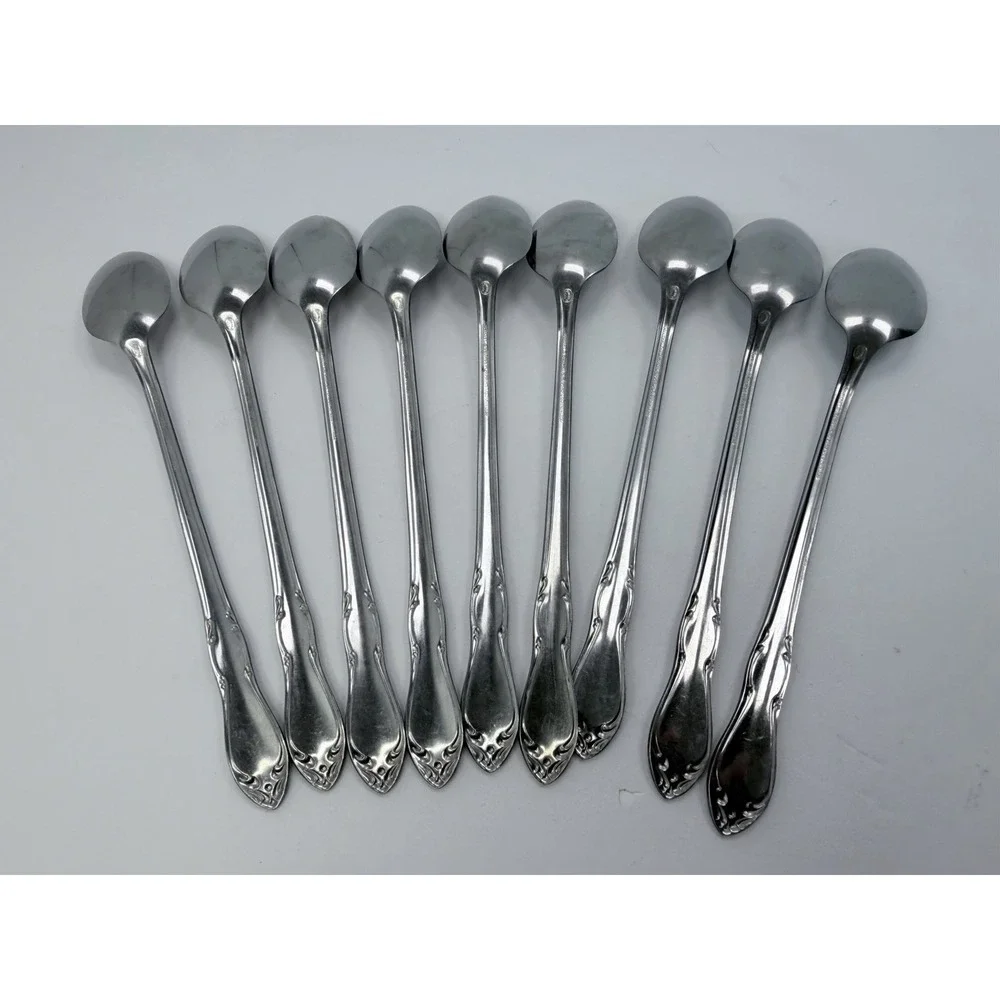 Stainless Oneida Roger's Strathmore Lot Of 9 Iced Tea‎ Spoons